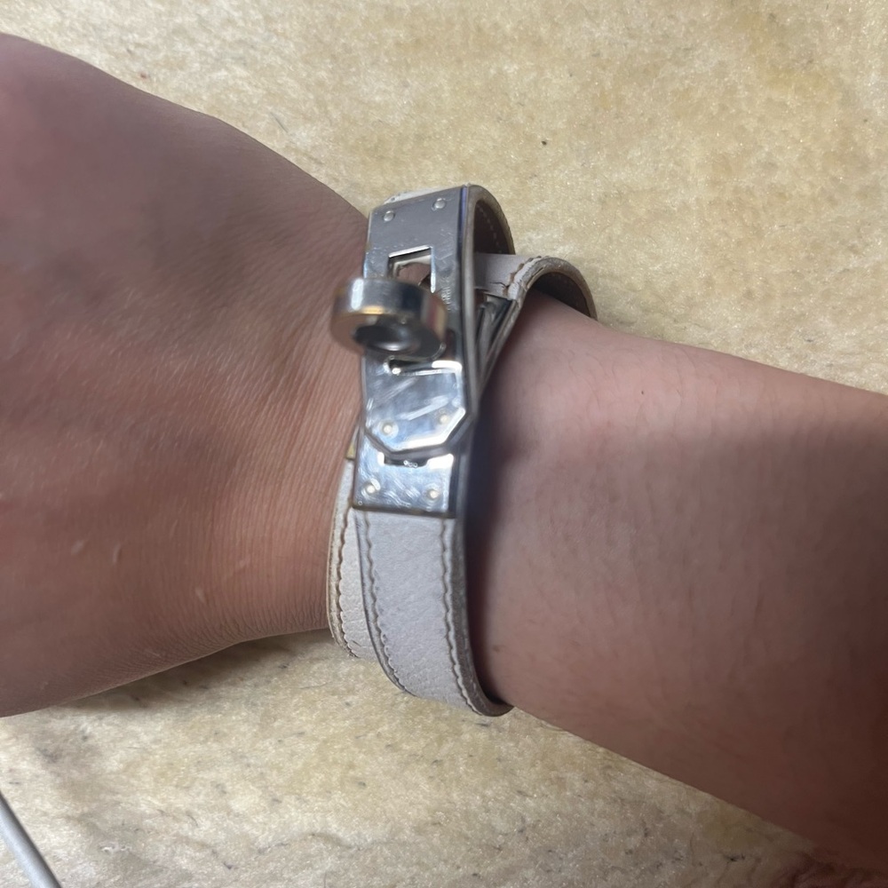 Hermès Kelly Double Tour Bracelet White Swift Leather Palladium